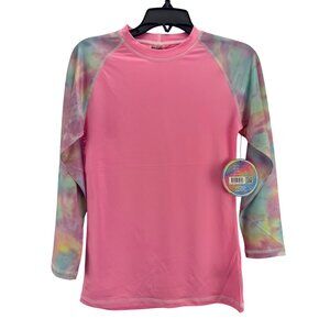 Suzzi UPF 50+ Pink Rash Guard Shirt Long Sleeve Swim Top L 10-12 Activewear
